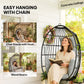 Hanging Egg Chair Without Stand, Foldable Basket Swing Chair with Head Pillow, Soft Cushion and Cup Holder, Dark Grey
