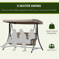 3 Person Porch Swing Outdoor Swing Chair with High Back Design, Side Pouches and Adjustable Canopy, Brown