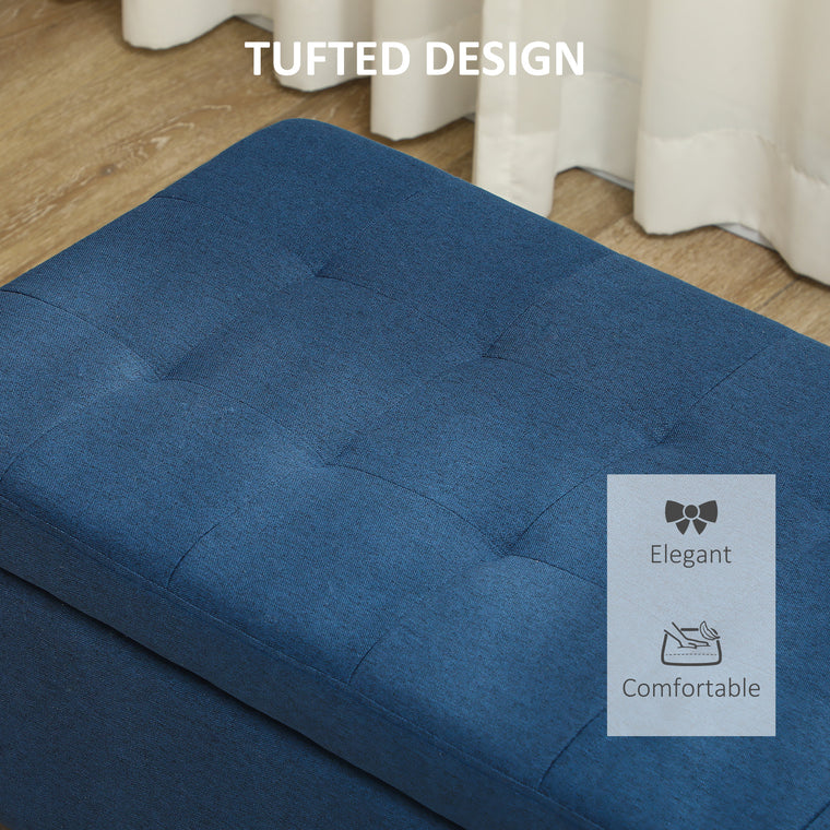 Tufted Linen Storage Entry Bench - Blue