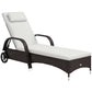Wicker Chaise Lounge, Outdoor Lounge Chair, PE Rattan Patio Sun lounger with Head-rest, 5-Level Height Adjust Backrest, Cushion, & Wheels, Mixed Grey and Grey