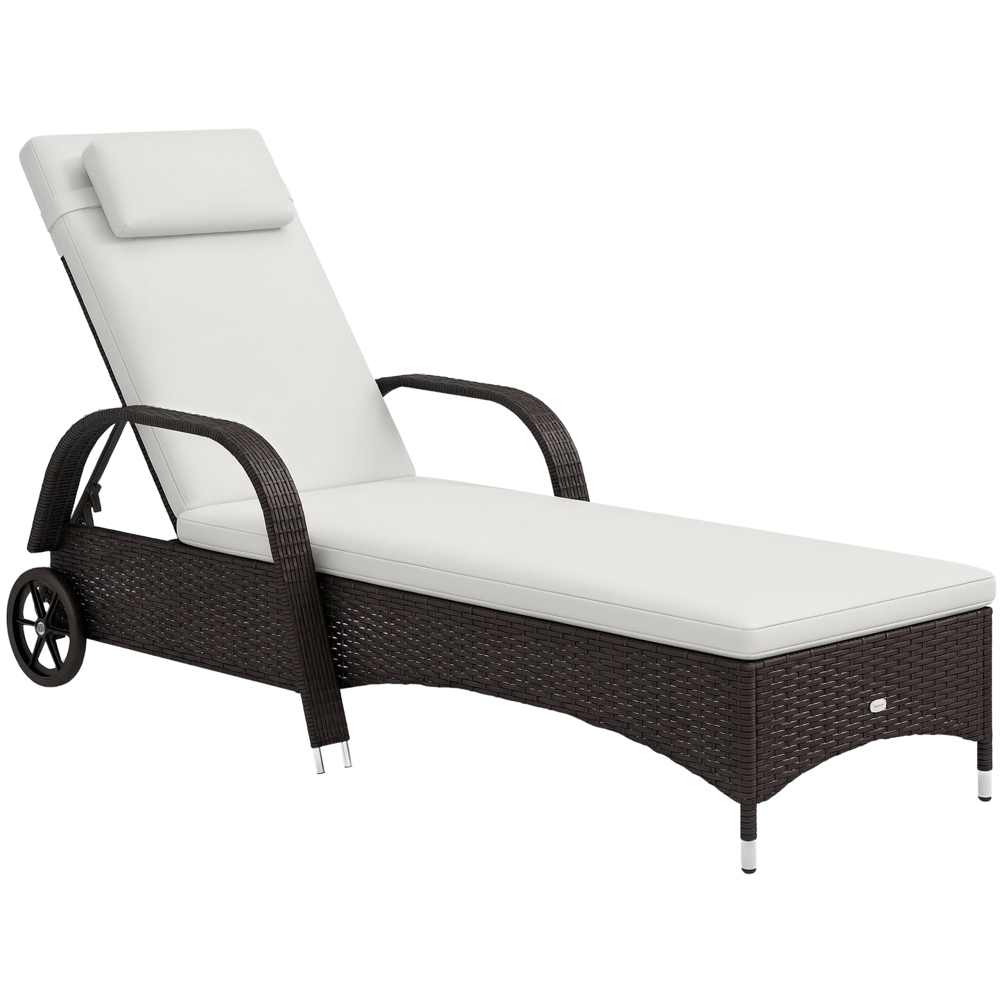 Wicker Chaise Lounge, Outdoor Lounge Chair, PE Rattan Patio Sun lounger with Head-rest, 5-Level Height Adjust Backrest, Cushion, & Wheels, Mixed Grey and Grey