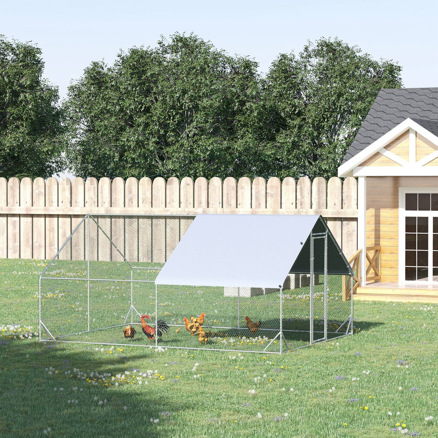 9.8' x 13.1' x 6.6' Chicken Coop Cage, Outdoor Hen House w/Cover & Lockable Door