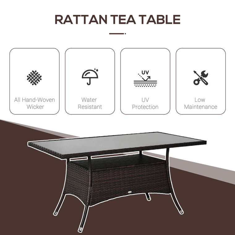 Rattan Garden Dining Table with Glass Top and Storage