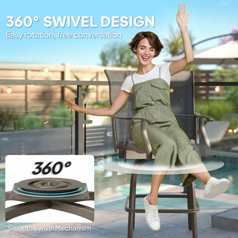 Black Swivel Bar Stools with High Back and Armrests