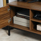 TV Stand for TVs up to 50 Inch, TV Cabinet with Door, Open Storage and Drawers, Steel Legs, Dark Walnut