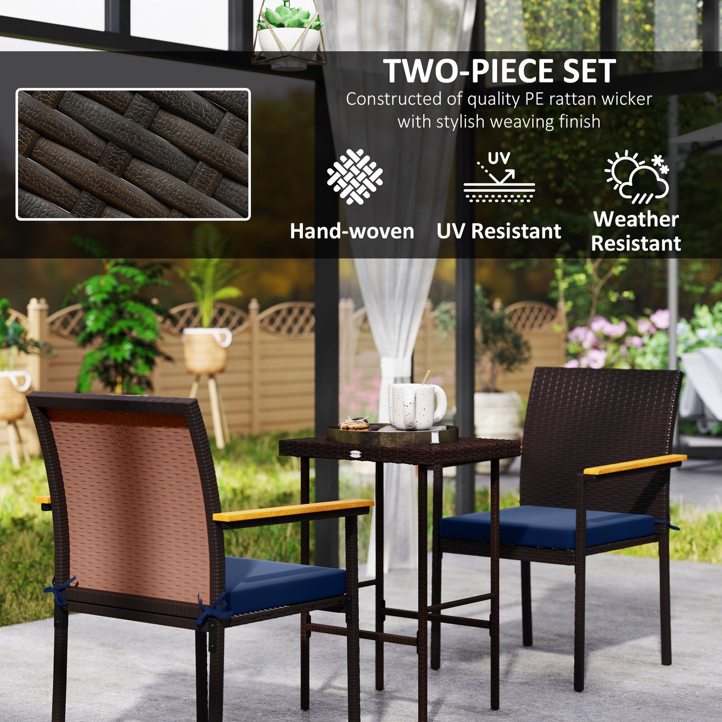 Stackable Wicker Patio Chairs Set of 2 with Removable Cushion, Armrest for Garden, Porch, Yard, Cream White