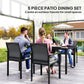 5 Piece Patio Dining Set with 4 Stackable Chairs, Tempered Glass Top, Rust-Resistant Metal Frame