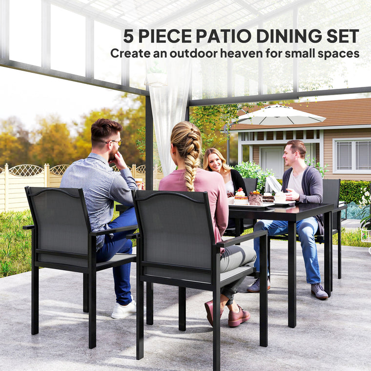 5-Piece Dining Set with Stackable Chairs and Glass Top