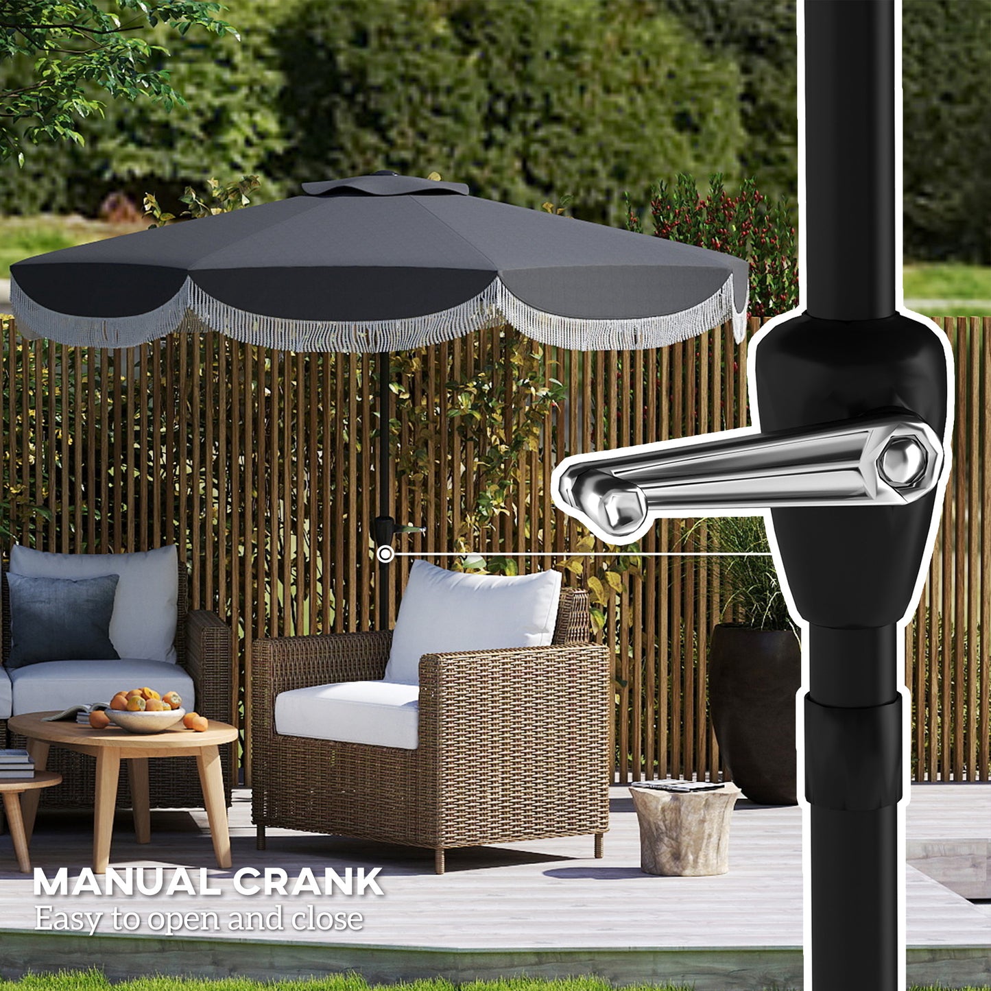 9FT Patio Umbrella Parasol, UPF 30+ Outdoor Market Umbrella with Crank, 8 Ribs, Push Button Tilt, Vented Patio Table Umbrella for Deck Backyard Lawn, Charcoal Grey