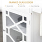Kitchen Cart on Wheels, Rolling Kitchen Island with Drawer, Glass Door, Towel Rack and Adjustable Shelf, White