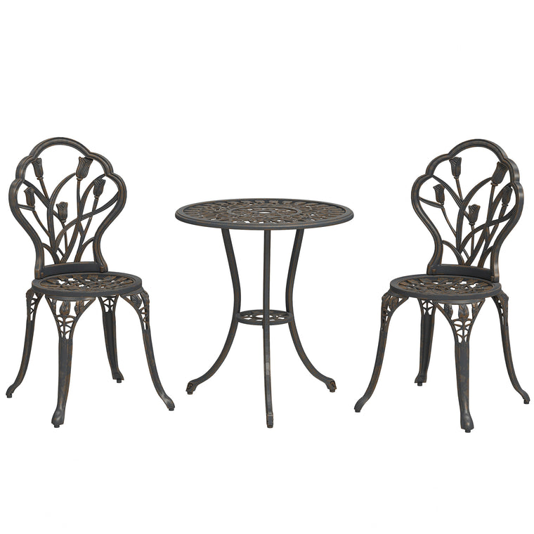 3-Piece Cast Aluminum Bistro Set with Umbrella Hole