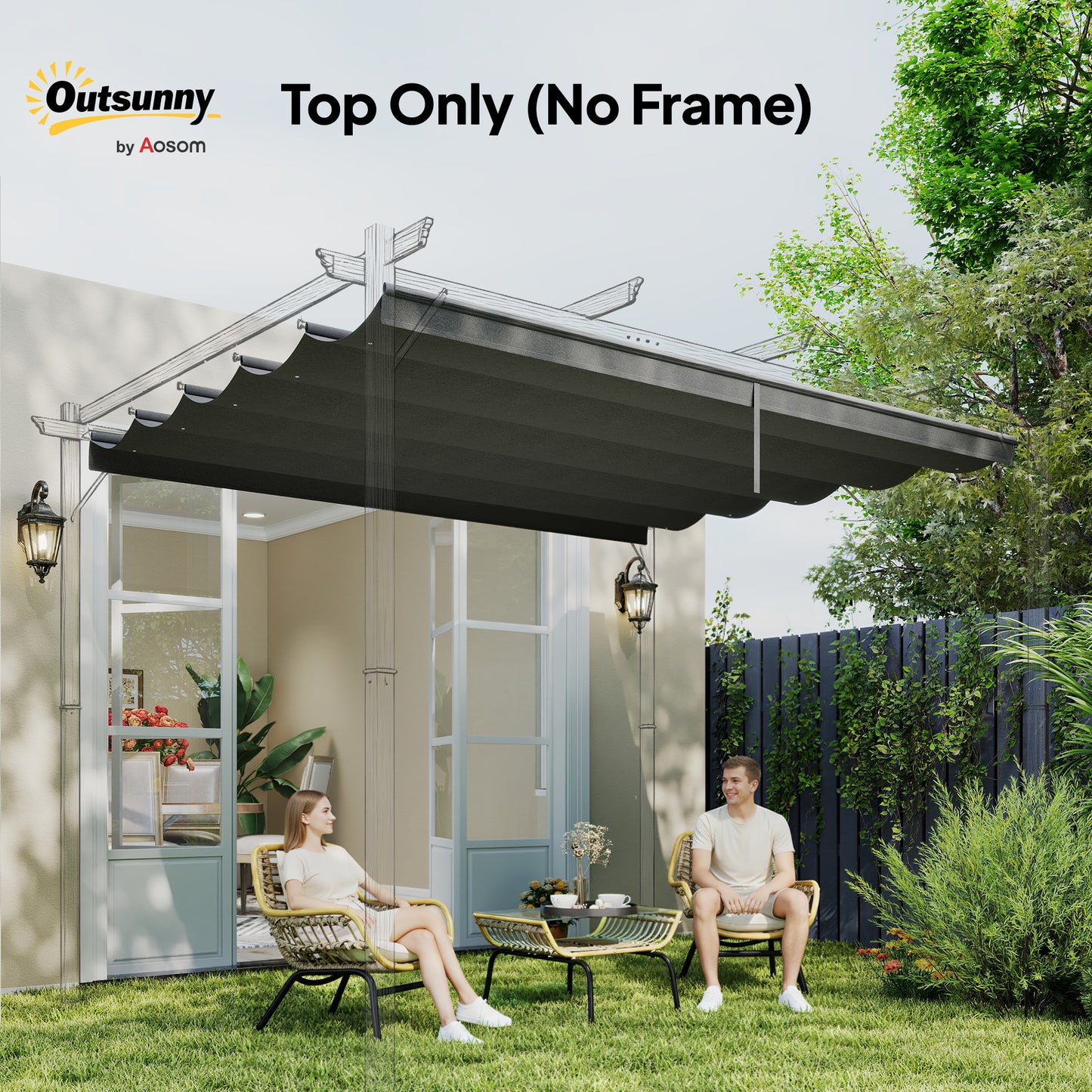 8.2' x 8.4' Retractable Pergola Canopy Replacement for 10' x 10' Frame, Cover Replacement (Cover Top Only), Dark Grey
