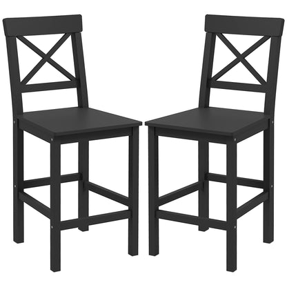 Solid Wood Counter Height Bar Stools Set of 2 - Black