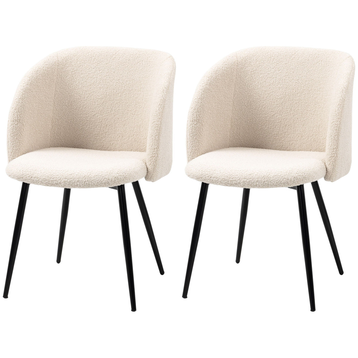 Dining Chairs Set of 2, Sherpa Fleece Upholstered Kitchen Chairs with Backrest and Steel Legs, Cream White