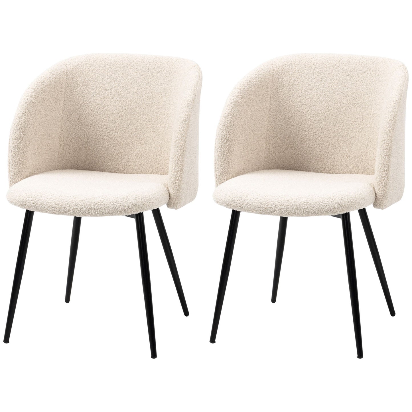 Dining Chairs Set of 2, Sherpa Fleece Upholstered Kitchen Chairs with Backrest and Steel Legs, Cream White