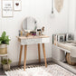 Vanity Desk with Mirror, Makeup Vanity with Drawer and Height Adjustable Mirror, Dressing Table with Wood Legs for Bedroom, Oak