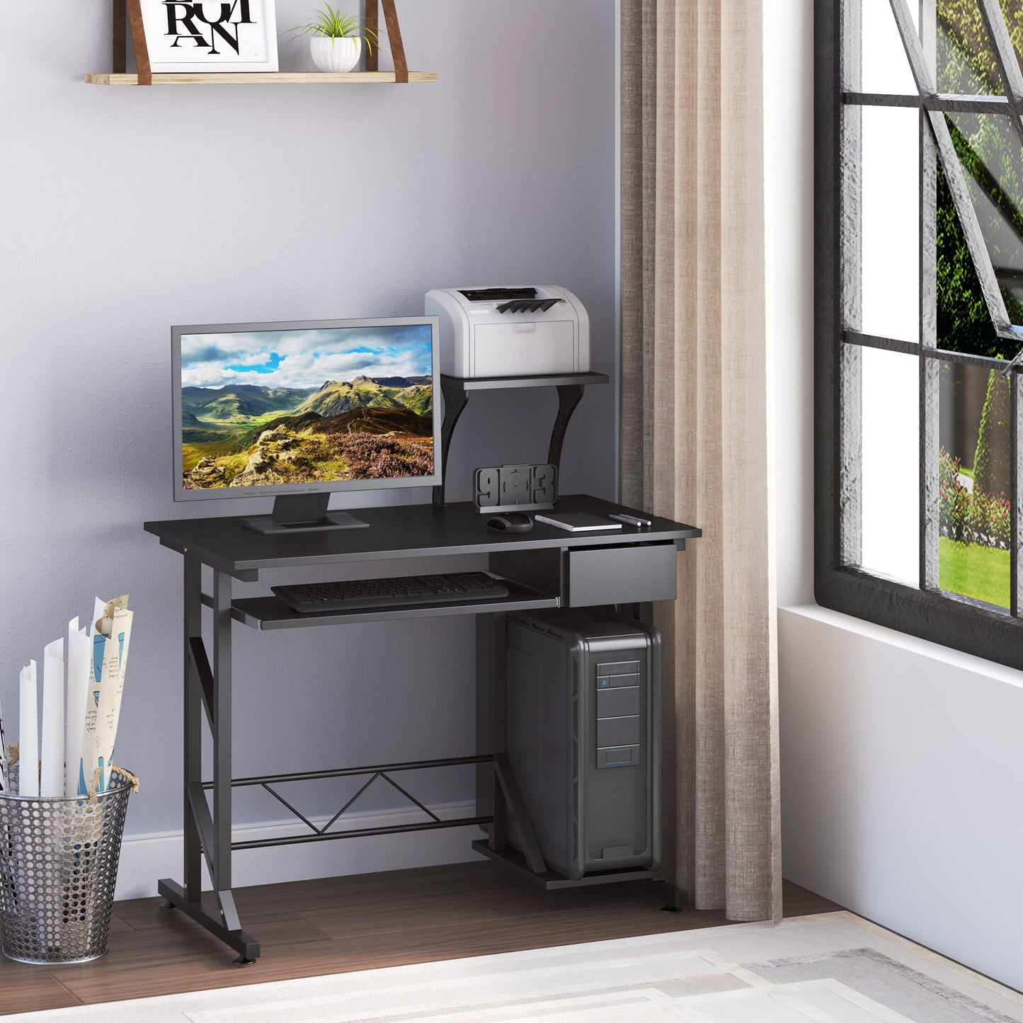 Computer Desk with Keyboard Tray, Writing Desk with Drawer, Workstation for Home Office, Black (35.4"Lx19.7"Wx39.4"H)