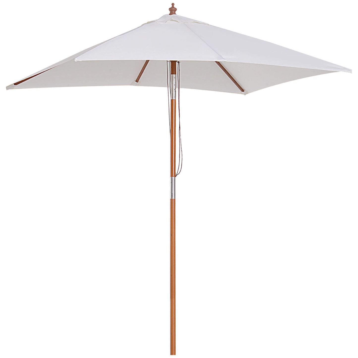 6.6x5ft Fir Wooden Patio Umbrella Square Market Parasol Tilt Mechanism 6 Ribs Garden Sunshade, Cream White