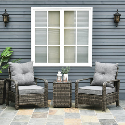 3 Pieces Wicker Patio Furniture Set, Rattan Bistro Set with Storage Coffee Table and Thickened Cushions, Outdoor Conversation Set for Garden, Porch, Balcony, Beige - Grey