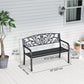 50" 2-Seater Garden Bench Chair, Outdoor Blossoming Pattern Garden Decorative Loveseat Bench for Yard, Lawn, Porch, Black