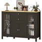 Buffet Sideboard with 2 Drawers & Glass Doors - Dark Brown