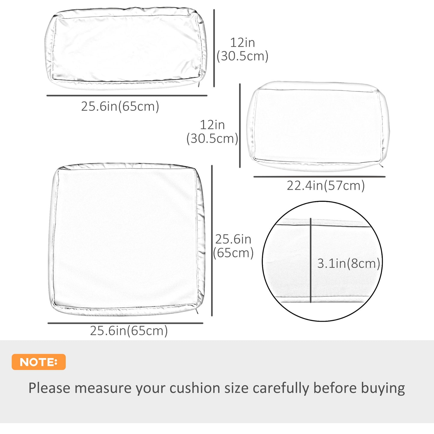 Outdoor 14pc Patio Rattan Sofa Set Cushion Polyester Cover Replacement Set - No Cushion Included, Cream White