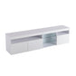 Modern TV Cabinet with 3-Door Storage and Internal Shelves, Elegant Media Console with USB LED Lighting, 71'' L x 13.5'' W x 19'' H, White