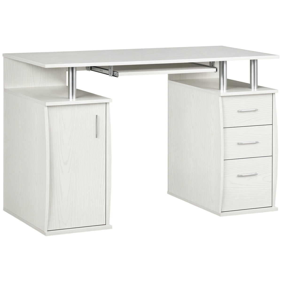 47" Computer Desk with Keyboard Tray and Drawers - White