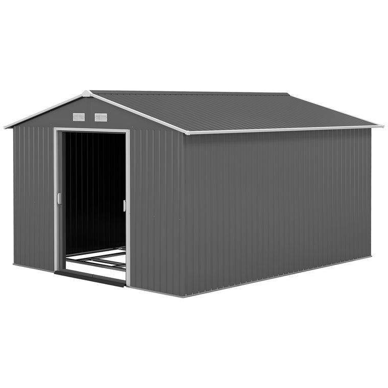 9' x 10.6' Metal Garden Shed with Double Doors and Foundation Kit