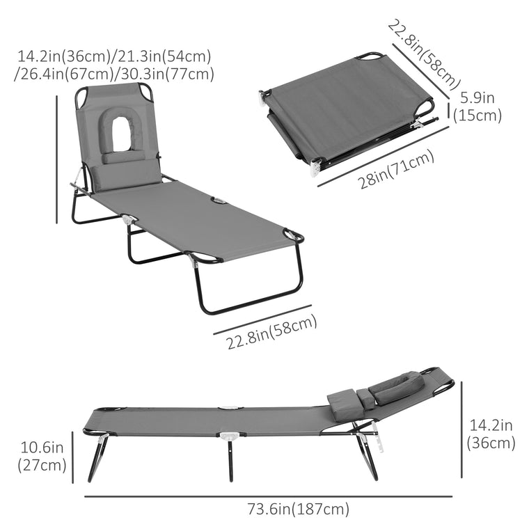 Grey Adjustable Chaise Lounge with Face Hole