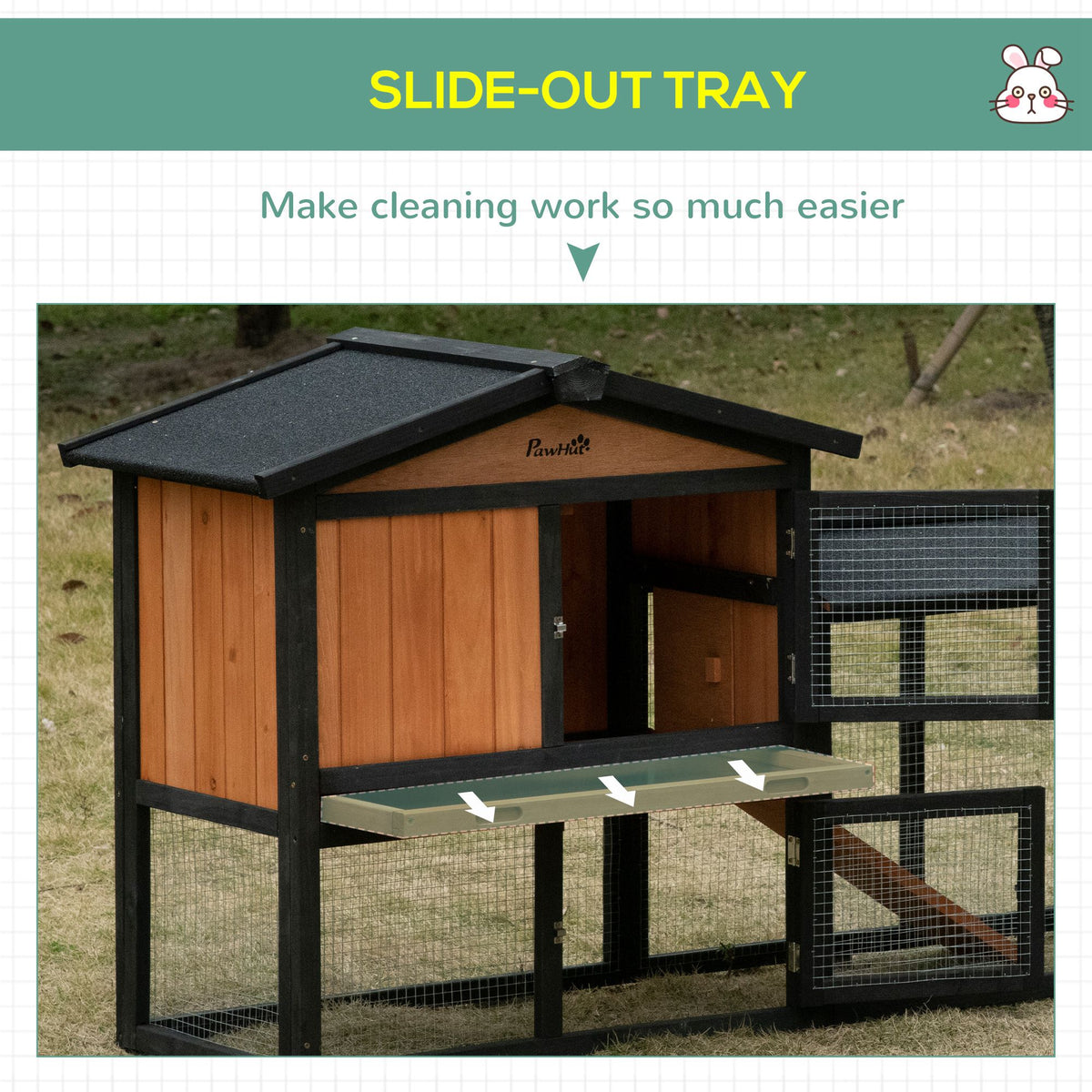 69" Black Wooden Rabbit Hutch with Run & Ramp