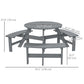 6 Person Round Picnic Table Bench Set with Umbrella Hole, Wood Patio Table with 3 Built-in Benches for Garden, Deck, Backyard, Grey