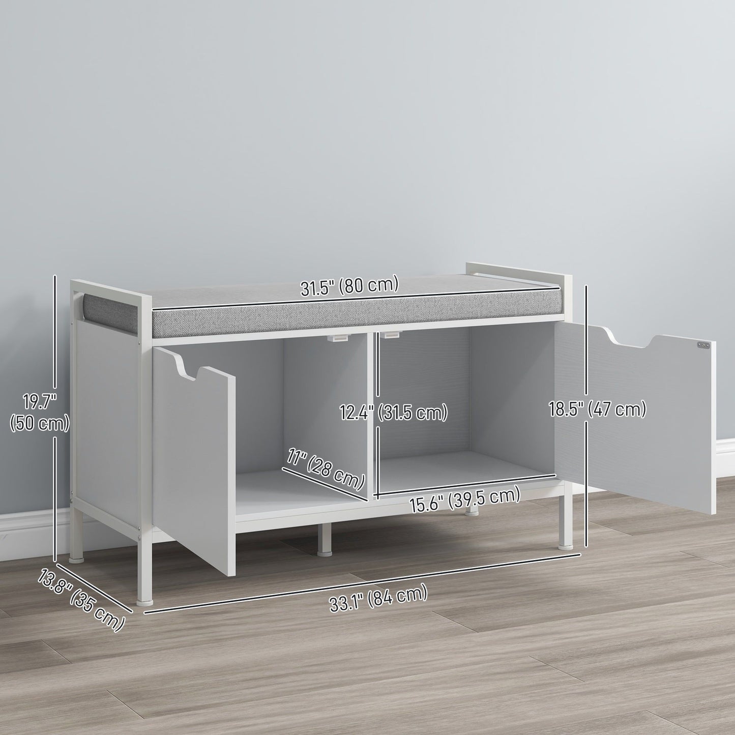 Cushioned Shoe Storage Bench - White
