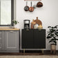 Sideboard Buffet Cabinet with Metal Legs - Black