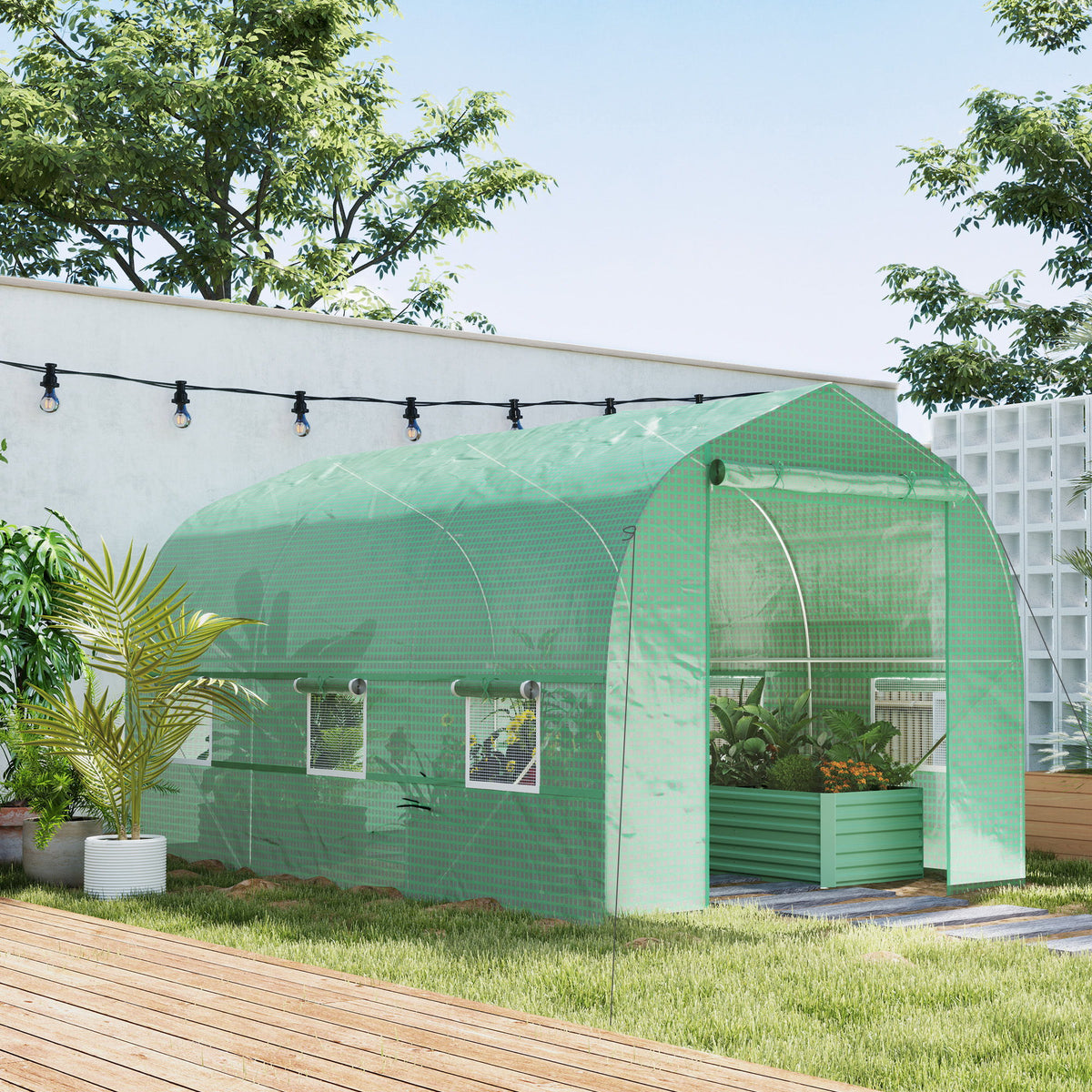 6.6' x 11' x 7' Portable Walk-In Tunnel Greenhouse, Garden Plant Growing Warm House, Outdoor Seed Flower Vegetable Growth Tent, Green