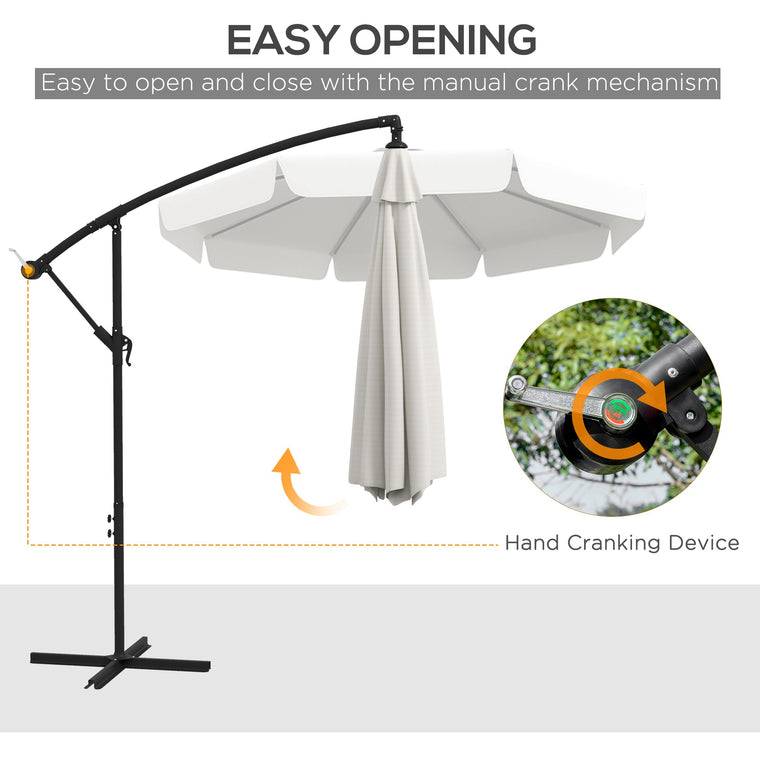 11FT Cream White Cantilever Umbrella with Cross Base & 8 Ribs