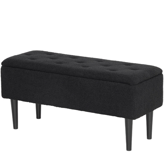 Storage Bench Ottoman with Lamb's Wool - Black