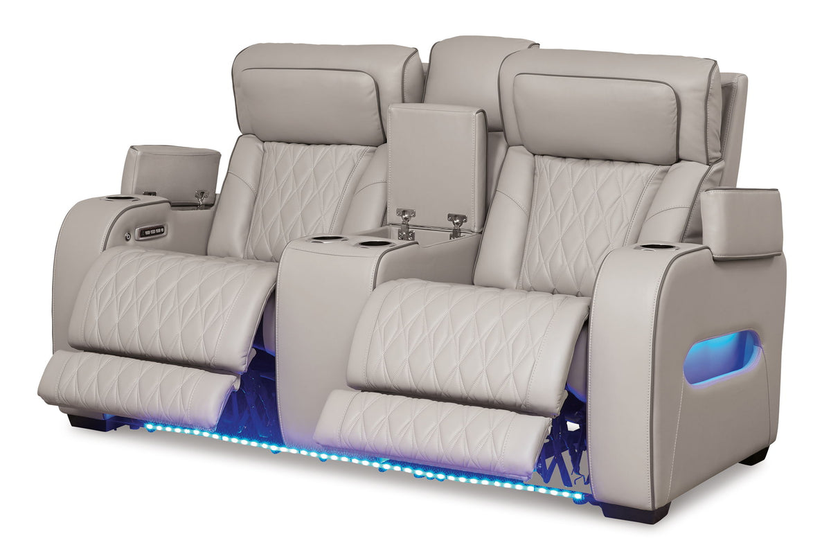 Boyington - Power Reclining Loveseat with Console/Adj Hdrst - Gray