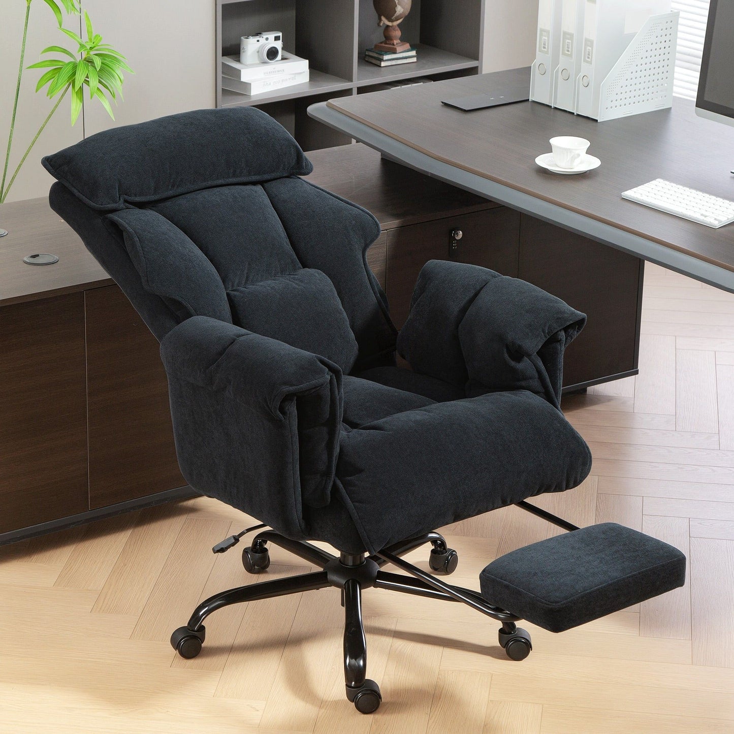 Office Chair with Footrest & Adjustable Headrest - Black