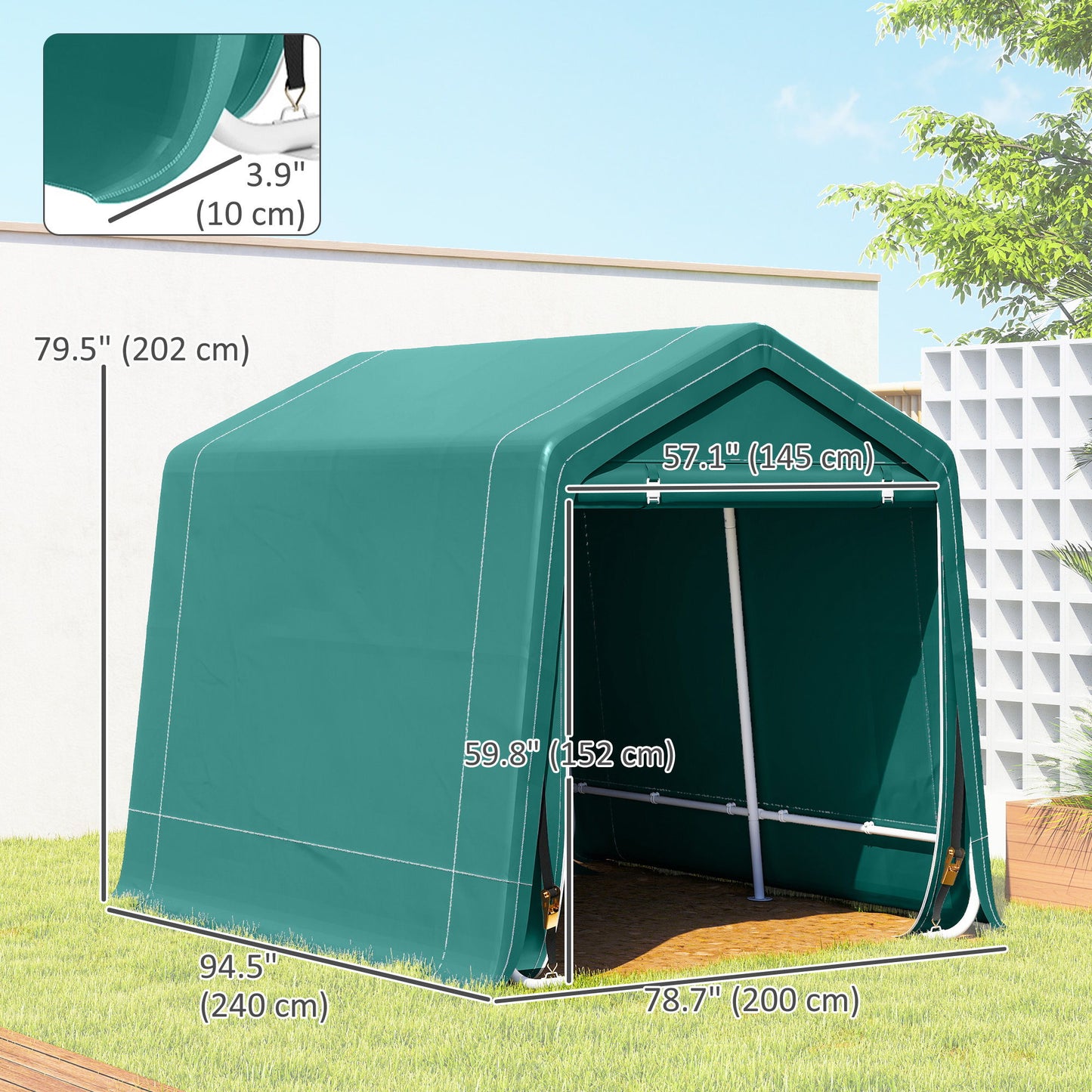 7.9' x 6.6' Garden Storage Tent, Patio Storage Shelter w/ Metal Frame and Double Zipper Doors, Green