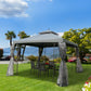 10' x 10' Steel Outdoor Patio Gazebo Canopy with Removable Mesh Curtains, Display Shelves, & Steel Frame, Grey