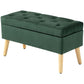 Storage Ottoman with Lid, Velvet Upholstered Storage Bench with Wood Legs for Living Room, Dark Green
