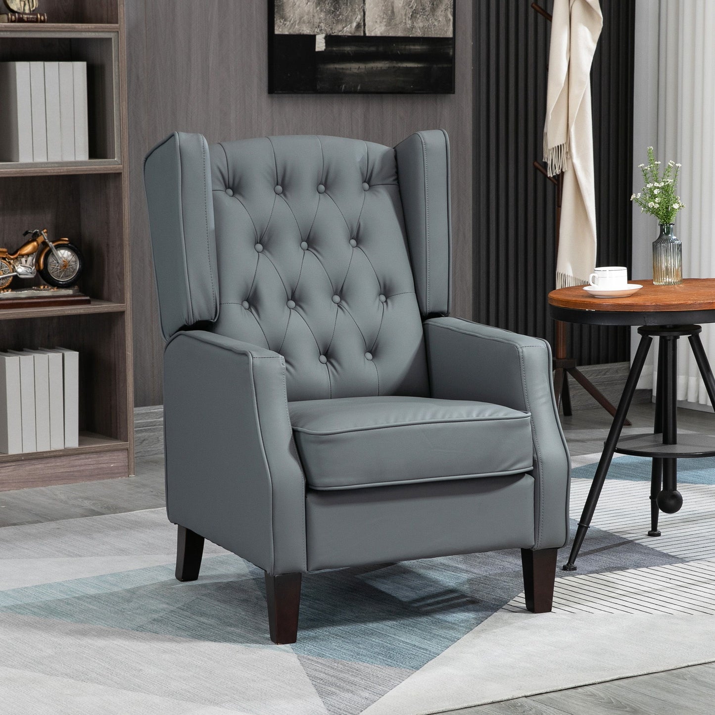 Faux Leather Armchair, Modern Accent Chair with Thick Padding for Living Room, Bedroom, Home Office, Grey