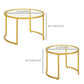 Round Coffee Table Set of 2, Modern Nesting Tables with Tempered Glass Top and Steel Frame for Living Room, Gold