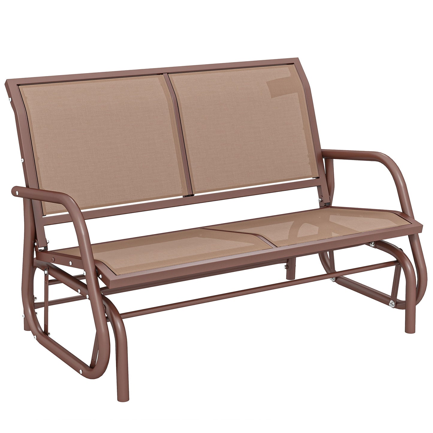 Outdoor Glider Bench, 2 Person Patio Glider Chair, Gliding Outdoor Garden Loveseat Swing Bench with Breathable Mesh Fabric, Steel Frame for Backyard, Porch, Coffee Brown