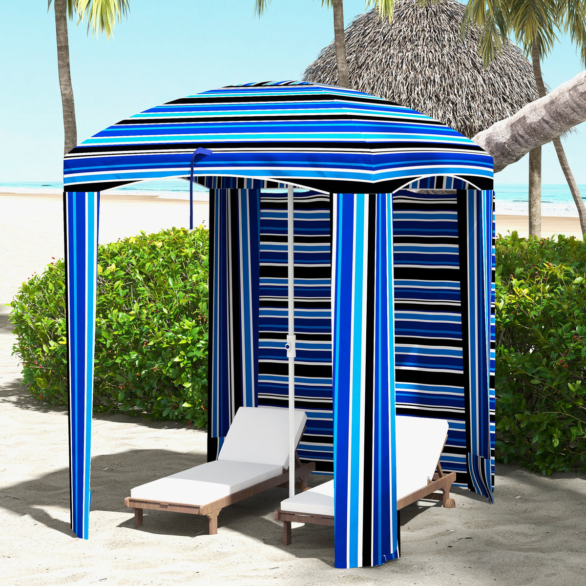 70.1" x 70.1" Blue Stripe Cabana Umbrella with Walls