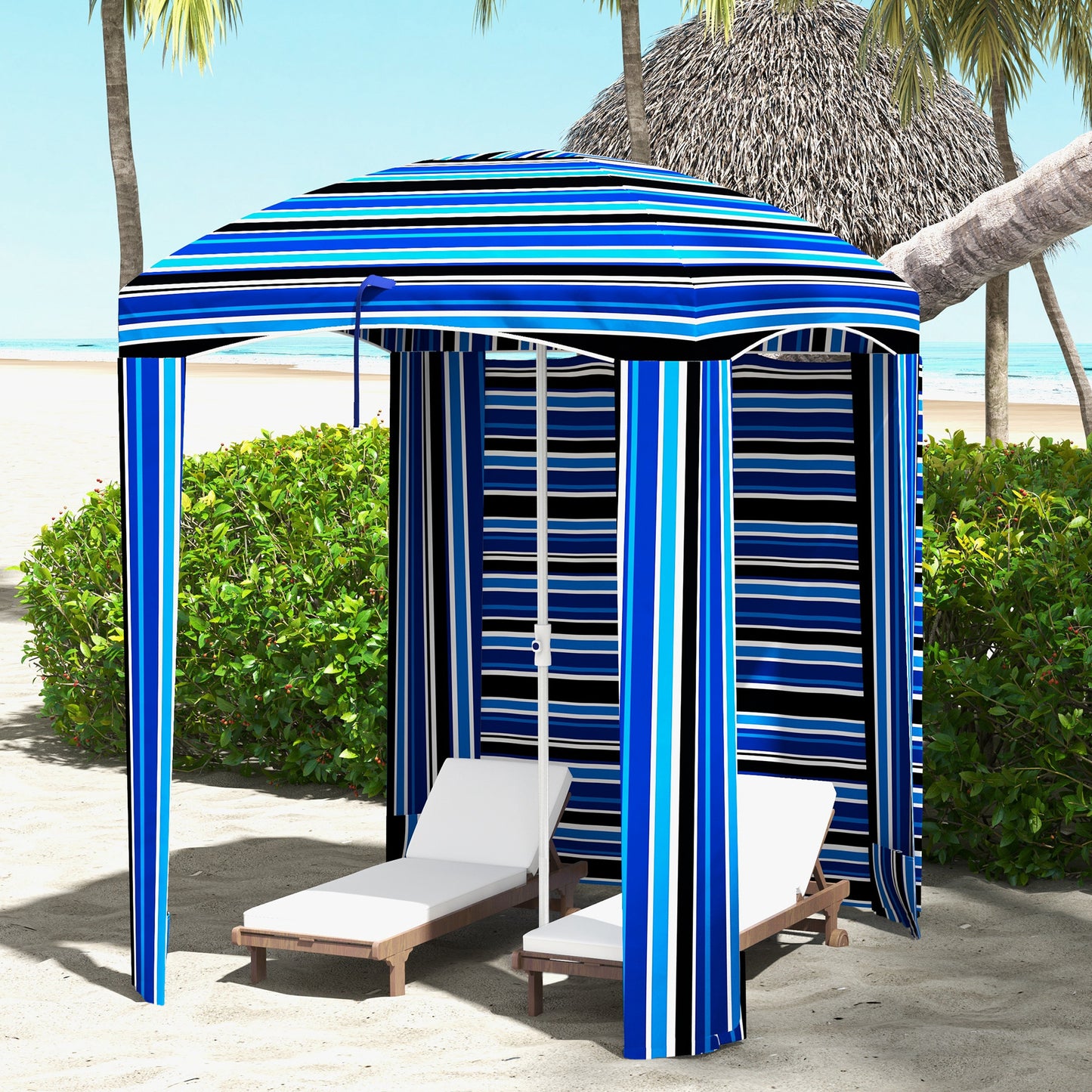 70.1" x 70.1" Blue Stripe Cabana Umbrella with Walls