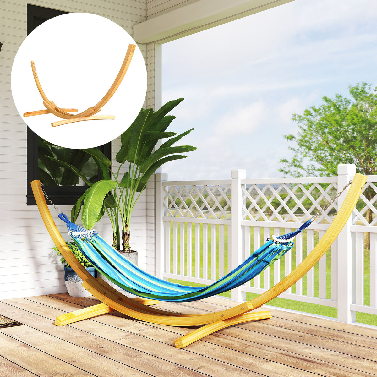 11' Wooden Hammock Stand Universal Garden Picnic Camp Accessories, Curved Arc Design Stand, 264lbs Capacity