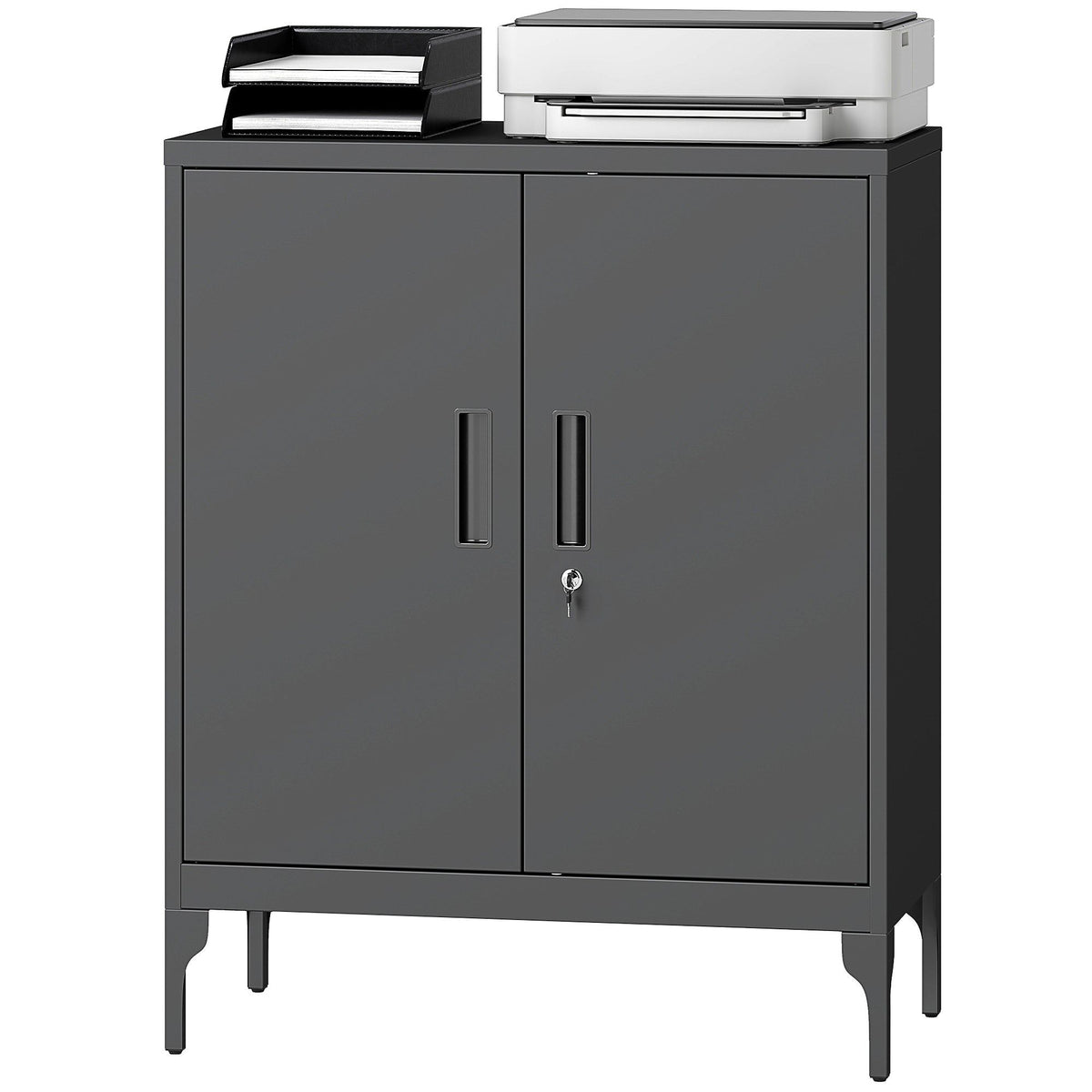Locking Storage Filing Cabinet with Doors - Black