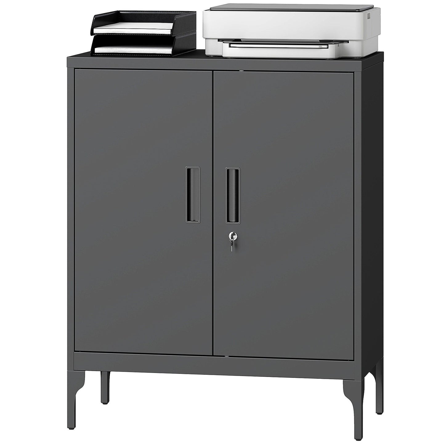 Locking Storage Filing Cabinet with Doors - Black